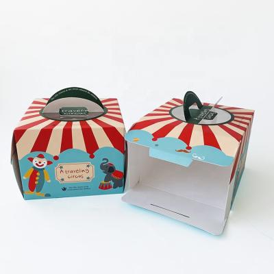 China Disposable Custom Printing Party Colorful Treat Gift Cake Packaging Foldable Paper Box With Handle for sale