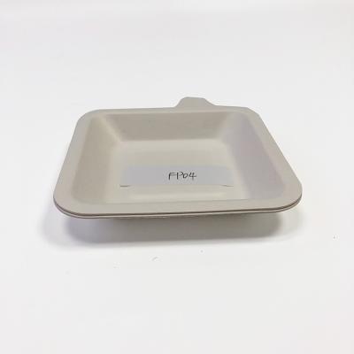 China Disposable 100% Compostable Biodegradable White Food Container Food Packaging Sugar Cane Bagasse Dish With Handle for sale