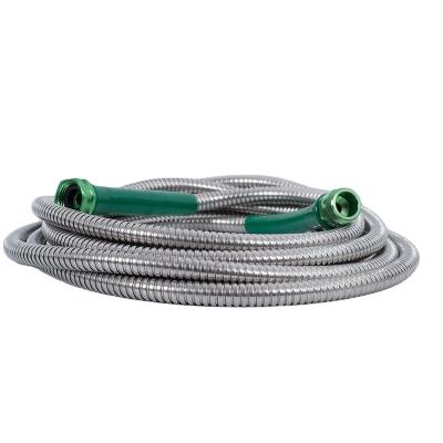 China Amazon 50FT New Anti Abrasion Stainless Steel 304 Metal Hot Garden Hose With Spray Guns for sale