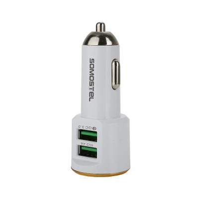 China SOMOSTEL-A65 White Wholesale Car Charger Cable 2U Car Rapido Cargador Fast Cable For Type-C USB Mobile Phone With Cable for sale