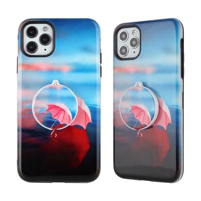 China Shockproof Phone Accessories Case Invisible Bracket Polish Painting With Double Sided Mirror Bracket Phone Case for sale