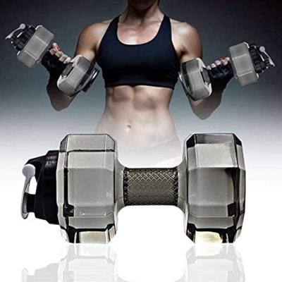 China 2020 New Arrivals 2.2L Portable Fitness Desktop Gym Weights Sustainable Water Filled Dumbbells Shaped Sports Water Bottles for sale