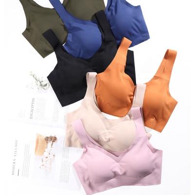 China QUICK DRY Japanese Gathered Deep V-Neck Vest Seamless Sports Sleep Bra Breathable for sale