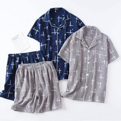 China 2020 QUICK DRY wholesale cotton printed breathable short sleeve pajamas men's two-piece suit for sale