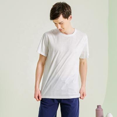 China Summer Home Leisure Cotton Anti-wrinkle Cool Pajamas Men's Cotton Outdoor Lightweight White Short-sleeved T-shirt for sale