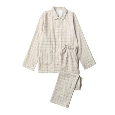 China QUICK DRY Custom High Quality Lattice Pattern High Level Cotton Couples Pajamas Breathable 100% Pajamas for sale