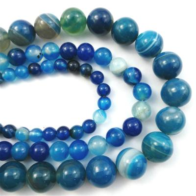 China Wholesale High Quality Striped Jewelry Crystal Beads Loose Beads Natural Agate Bracelet Blue Handmade Necklace Accessories for sale