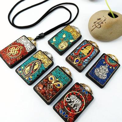 China High Quality Inlay Nepal Tree Of Life Copper Pendant Beads For Jewelry Making Beadwork Necklace DIY Ethnic Components Accessories Wholesale for sale