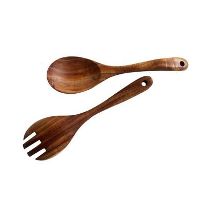 China Wholesale Dry Mix Salad Acacia Wooden Spoon Fork Premium Salad Server Mixing Wood for sale