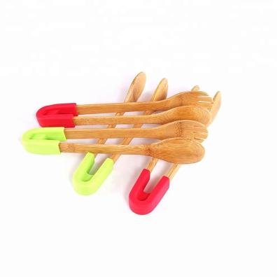 China Sustainable Bamboo Food Toaster Tongs Serving Tongs With Silicone Head for sale