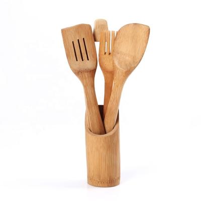 China Sustainable Reusable Bamboo Utensils 6pcs Set , Kitchen Cooking Tool Kit With Rack for sale