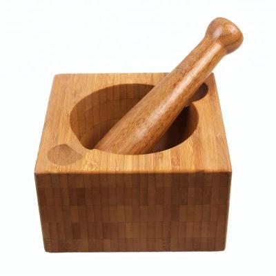 China Wholesale Sustainable Kitchen Accessories Extra Large Mortar And Pestle Set Bamboo Wood for sale