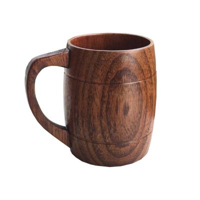 China Sustainable Wooden Milk Mug Wooden Beer Drinking Mug With Handle for sale