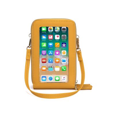 China Waterproof Fashion PU One-Shoulder Touch Screen Mobile Phone Bag Messenger Lady Wallet Mobile Phone Leather Bag for sale