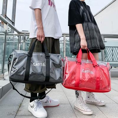 China New High Quality Fashion Texts Printing Sports Gym Bag Transparent Hand Travel Bag Large Capacity Waterproof Duffel Bag for sale