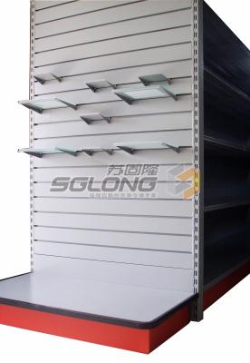 China Slatwall Shelf Slot Supermarket Display Stands , Supermarket Display Shelving for sale