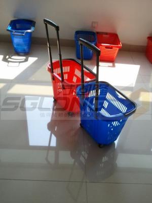 China Blauw/Rood die Groot het Winkelen Mand Lang Handvat voor Supermarkt Rolling Te koop