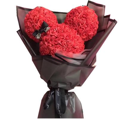 China Preserved latex PE rose bear foam artificial flower rose mickey mouse bouquet for valentine's day romantic girlfriend for sale