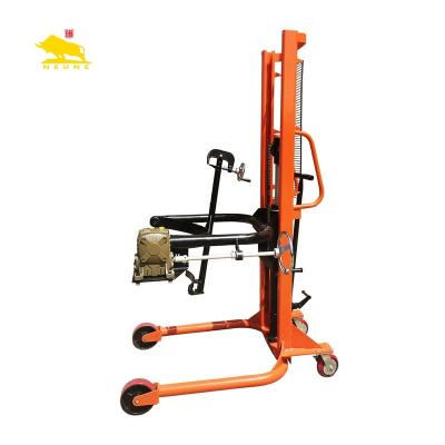 China Construction Material Shops NEUNE Easymove Hydraulic Manual Jack Carrier Lifter Stacker Handling CRADLE 0.35T Oil Drum Trolley Warehousing Equipment for sale