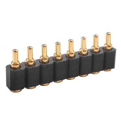 China Brass 8 Pin Customize Length 8 Pin Pitch 2.54mm 5V2A 12V 2A Gold Plated Single Row Smt Gold Plated Pogo Pin Connector for sale