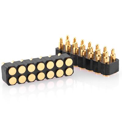 China PCB 14 Pin Double Row Customize Length 14 Pin Pitch 2.54mm 5V2A 12V 2A Smt Gold Plated Pogo Pin Connector for sale