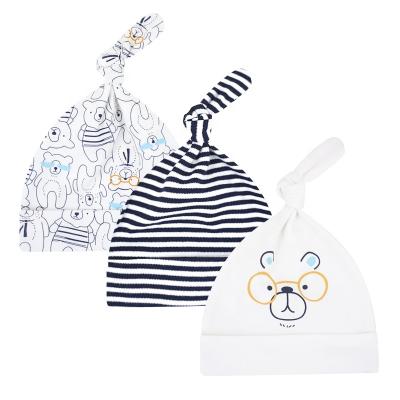 China Hot Selling Newborn Baby Beanies Cotton Baby Hat Striped Cute Baby Hat For Boy 3 Pcs for sale