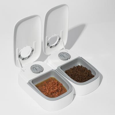 China Amazon Hot Sales Automatic 2 Meal Roll Cat Dog Semi-Automatic Feeder Dry Pet Food Bowls and Feeders Roll for sale