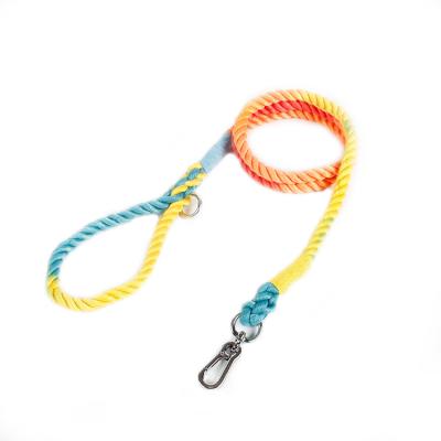 China Custom Color Hand-Dyed Cotton Rope Dog Leash Dog Leash Gradient Rainbow Color Hand-Dyed Woven Cotton Rope Dog Leash Dog Collar Chain for sale