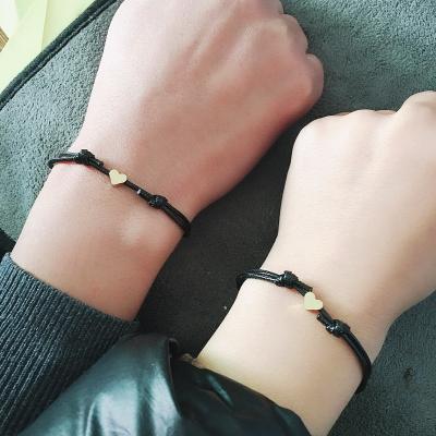 China Bronze and Antique White Coffee Lovers' Casual/Sports Bracelets 2PCs/Set Red Rope Black Bracelet Heart Couples Bracelets Gifts for Women for sale