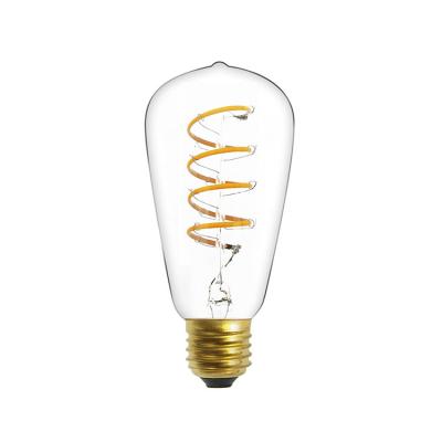 China Garden ST64 new products soft curved spiral LED filament bulb 3/5w LED edison bulb E26/E27/B22 dimmable for sale