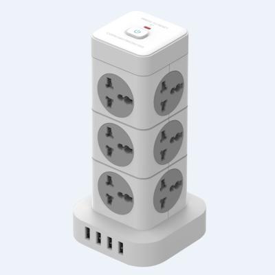 China 12 Residential / General Purpose AC Outlets 4 USB-A Ports Tower Extension Lead with Power Switch and Overload Protector Switch Socket Strip for sale