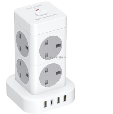 China UK Residential / Multi-Purpose Tower Extension Strip, Tower Strip with 4 USB Charging Ports, 8 Outlets with Type-C Power Strip for sale