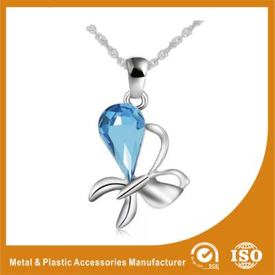 China Different Color Crystal Stone Silver Butterfly Necklace / Long Chain Necklaces for sale