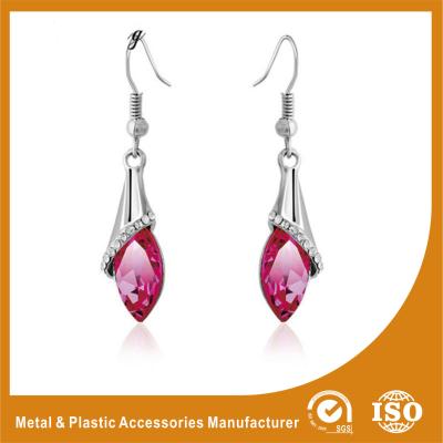 China Rhinestone / Pink Stone Long Earrings Nickel Free Lead Free 4.5cm for sale