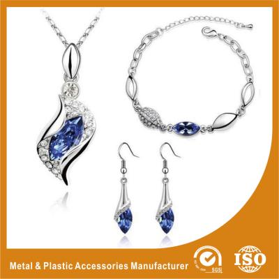 China Charming Gold Blue Crystal Zinc Alloy Jewelry Sets For Bridesmaids for sale