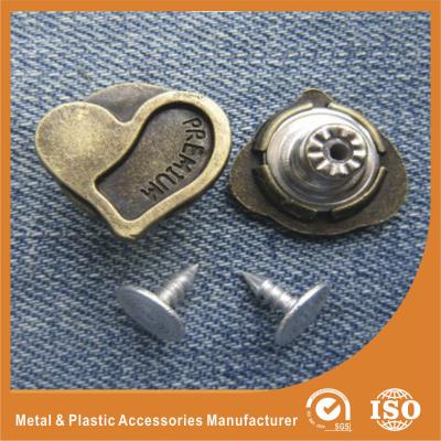 China Heart Shape Jeans garment clothes Button with Zinc And Brass Material for sale