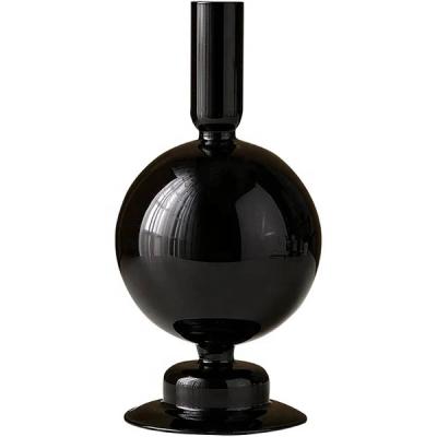 China Fork Art Hand Blown Borosilicate 7 Styles Candlestick Home Glass Vase Bubble Decor Vintage Table Elegant Black Glass Candle Holders for sale