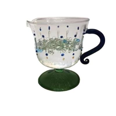 China Sustainable Custom Hand-Blown Heat Resistant Clear Glass Tea Mug With Colorful Decorative Tail Dots And Handle for sale