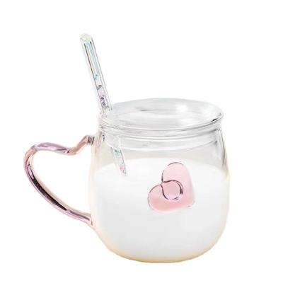 China Wholesale Customized High Borosilicate Glass Disposable Drinking Glass Cup Customized Coffee Milk Cup With Heart Shape Handle for sale