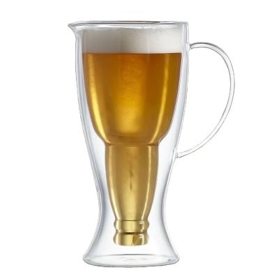 China Truss Shape Borosilicate Glass Double Wall Jug Custom Hand-Blown Transparent Beer for sale