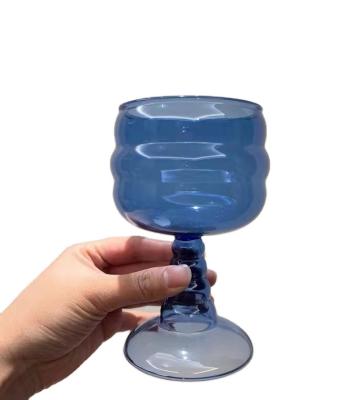 China Wholesale Customized CLASSIC Vintage Colored Corrugated Goblet Wine Glass Goblets Drinking Glassware For Table for sale