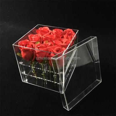 China 9 Rose Clear Plastic Crystal Luxury Unique Single Flower Acrylic Wholesale Display Box for sale