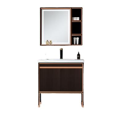 China Modern Luxury High Quality Single Sink Bathroom Vanity Set With LED Mirror Cabinet for sale