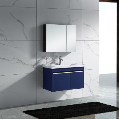 China Modern High Quality Aluminum Navy Blue Bathroom Cabinet Bathroom Vanity Combo With Mirror Cabinet for sale