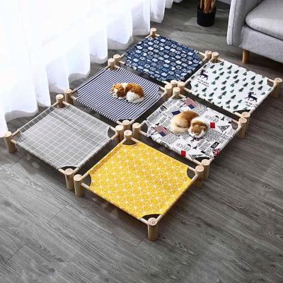 China Portable Easy-carry Wooden Detachable Pet Sofa Pet Hammock Dog Bed Summer Cat Cotton Canvas Hammock Pet Dog Bed for sale