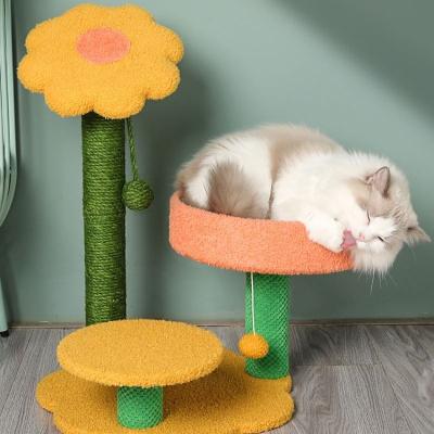 China Sun Viable Flower Warm Pet Bed Cat Tree Cat Tower Kitten Perch and Cozy Basket for sale