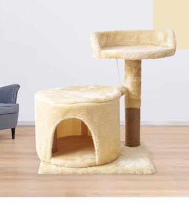 China Sustainable Modern Wood Cat Tower For Indoor Cats Multi-Level Cat Condo For Large Pet With Lining Posts for sale