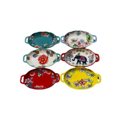 China Multicolor Differently Patterned Ceramic Baking Tray For Oven Serving High Quality Ceramic for sale