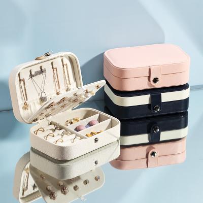 China High End Leather Jewelry Travel Box Pearl White/Pink/Wholesale Portable Earring Necklace Lipstick Jewelry Box Travel Blue White Jewelry Boxes for sale