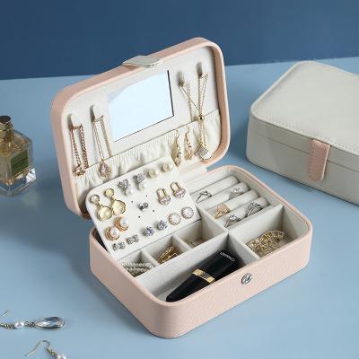 China Pink Jewelry Travel Box Small Jewelry Box Travel Organizer Display Case for Girls Women Gift Rings Earrings Necklaces Storage with Mirror for sale